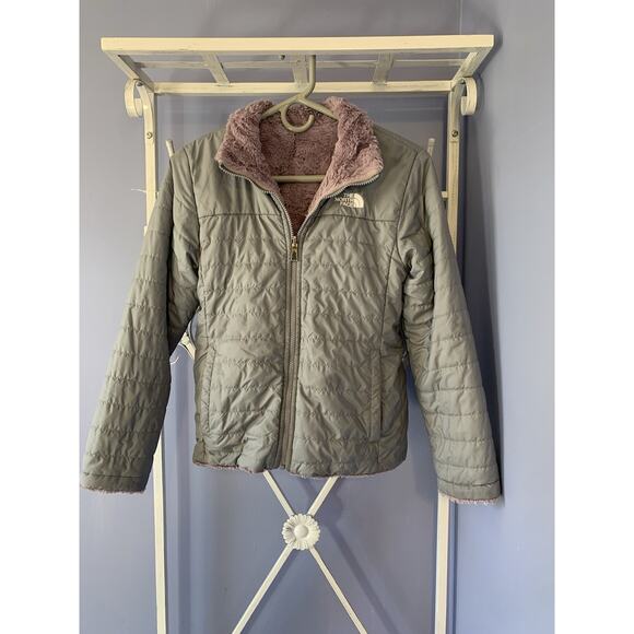 The North Face Jacket Girls 14/16 Gray and lavender Reversible Fleece Lg - Picture 1 of 12